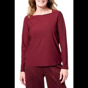 WynneCollection Women's Luxe Crepe Asymmetrical Neckline Top Burgundy - Regular